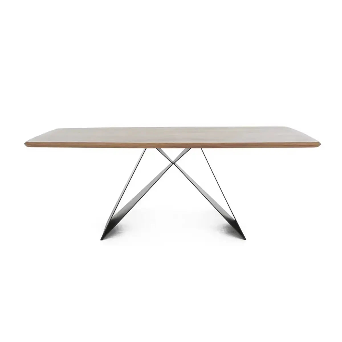 Lucio 200cm Dining Table with 200cm Dining Bench and 3 Faux Leather Swivel Dining Chairs - Dining Table Front View