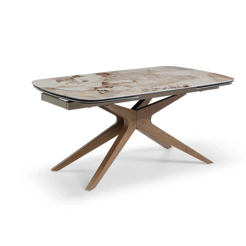 Modern walnut dining table with stone surface