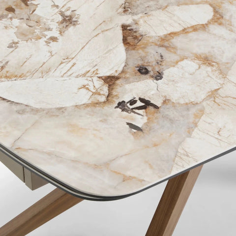Close up table top of Luna Extending Dining Table Walnut Pandora Stone