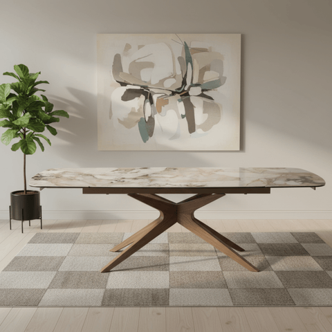 Luna Walnut Pandora Vendome Stone Extending Dining Table 160–240cm