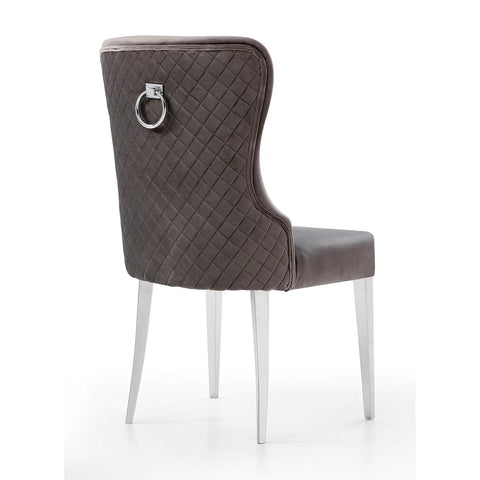 Venice Grey Velvet Set of 4 Quilted Back Dining Chairs - Pendle Village Furniture