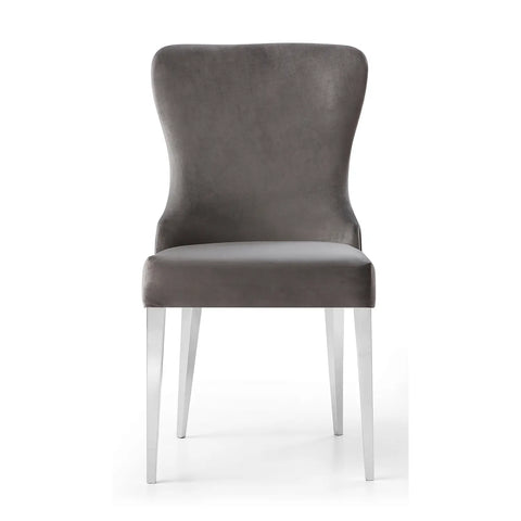Venice Grey Velvet Set of 6 Quilted Back Ring Knocker Dining Chairs