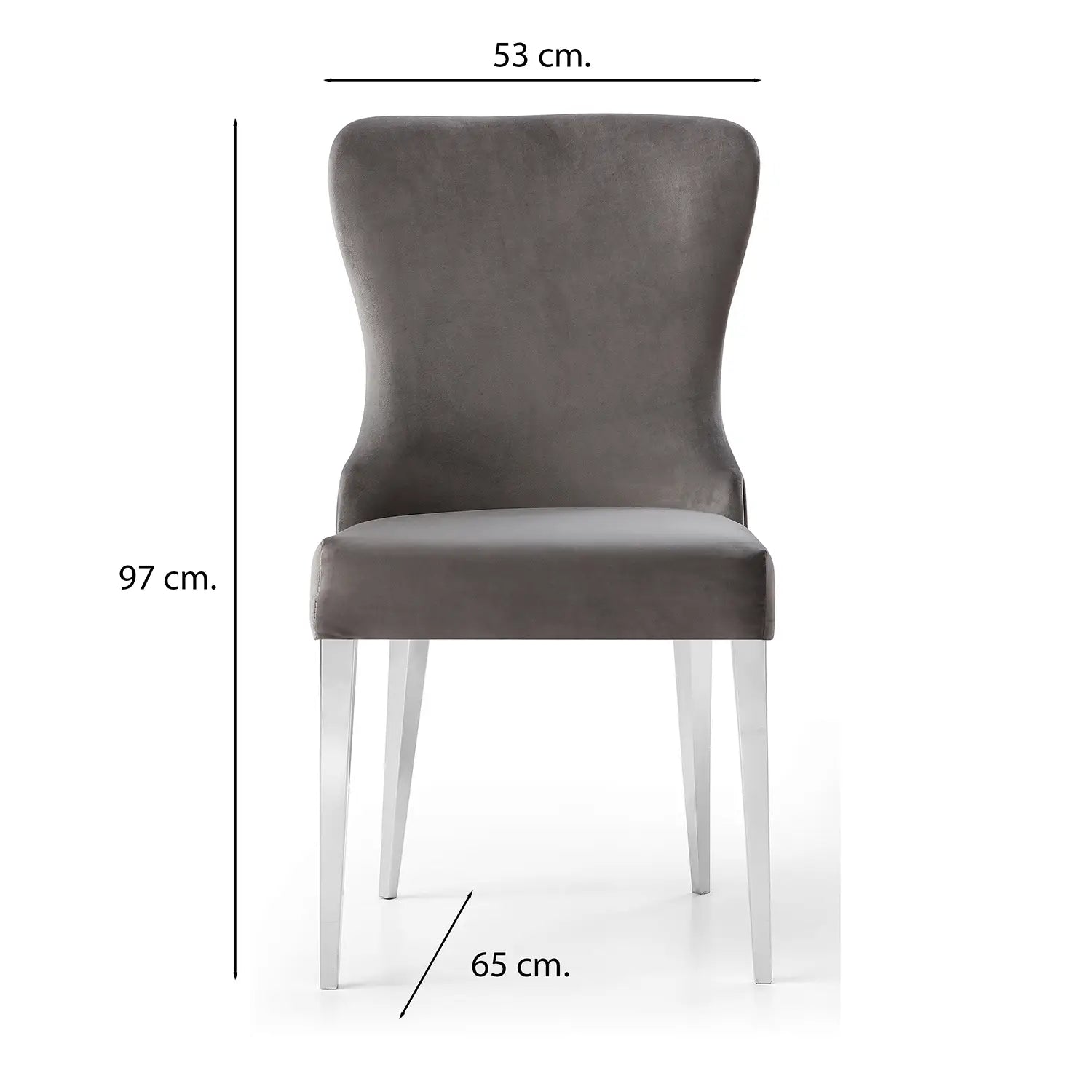 Venice Grey Velvet Set of 6 Quilted Back Dining Chairs, also available in Pink - Chair Measurement Image