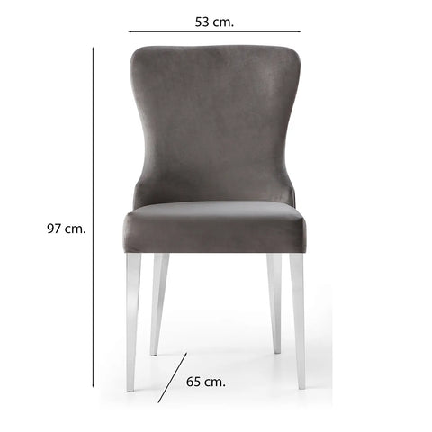 Venice Grey Velvet Set of 6 Quilted Back Dining Chairs, also available in Pink - Chair Measurement Image