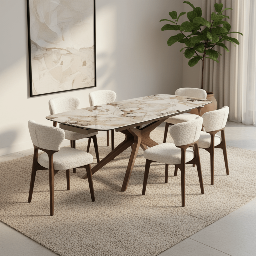 Luna extending dining table with Antonio dining chairs