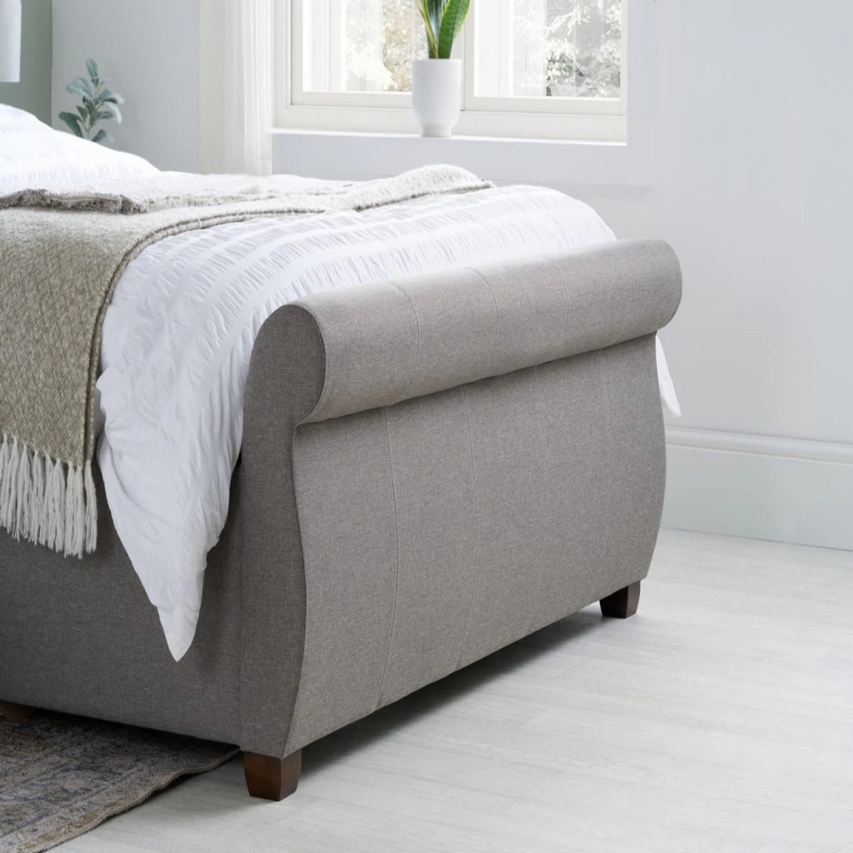 Close up of bed legs showing strong base and stability.