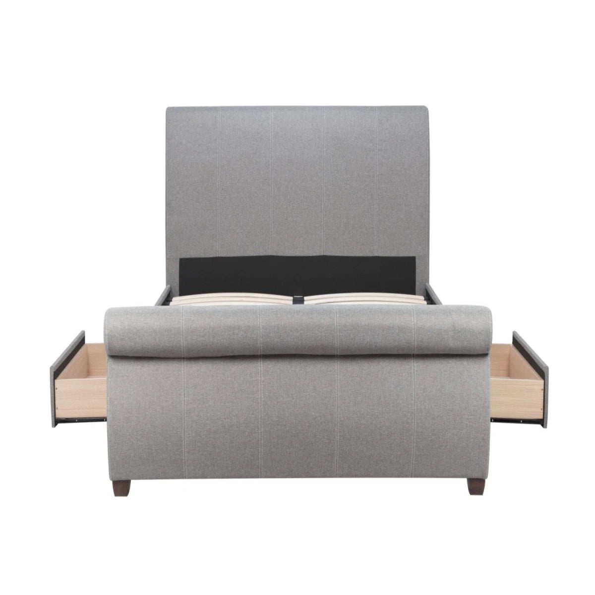 Storage bed with lift up base and hidden compartment.