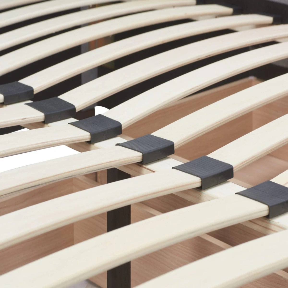 Back structure of king bed with sturdy frame.