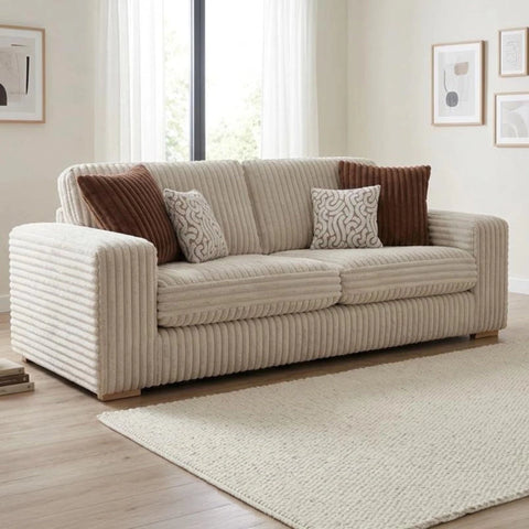 Modern small sofa with textured fabric finish.