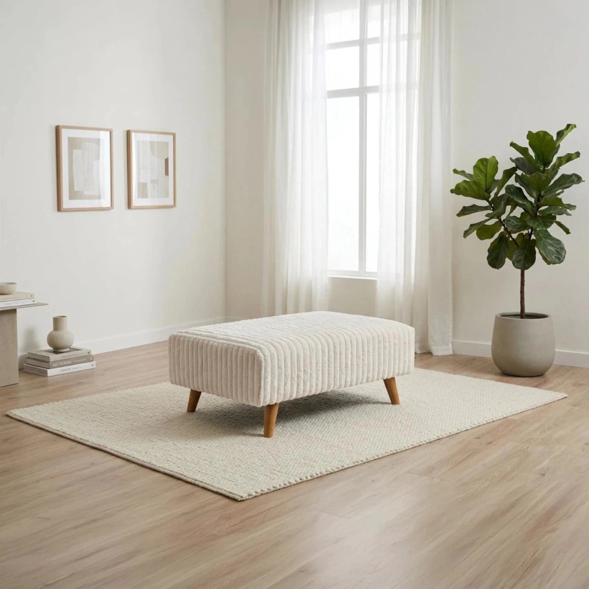 Luton Versailles storage footstool with cord fabric and wooden feet.