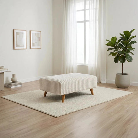 Luton Versailles storage footstool with cord fabric and wooden feet.
