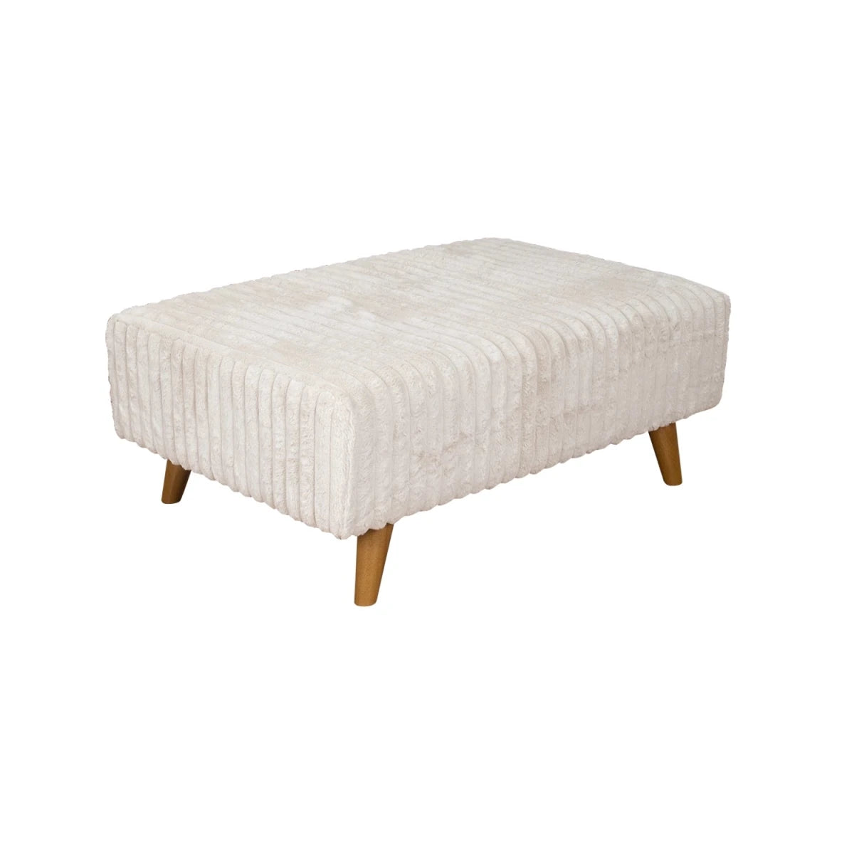 Modern storage ottoman with soft upholstery.