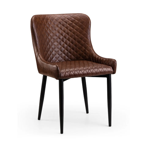 Brooklyn 1.2M Dark Oak Round Dining Table with 4 Luxe Brown Faux Leather Chairs