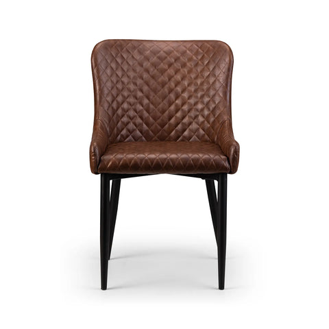 Brooklyn 1.2M Dark Oak Round Dining Table with 4 Luxe Brown Faux Leather Chairs