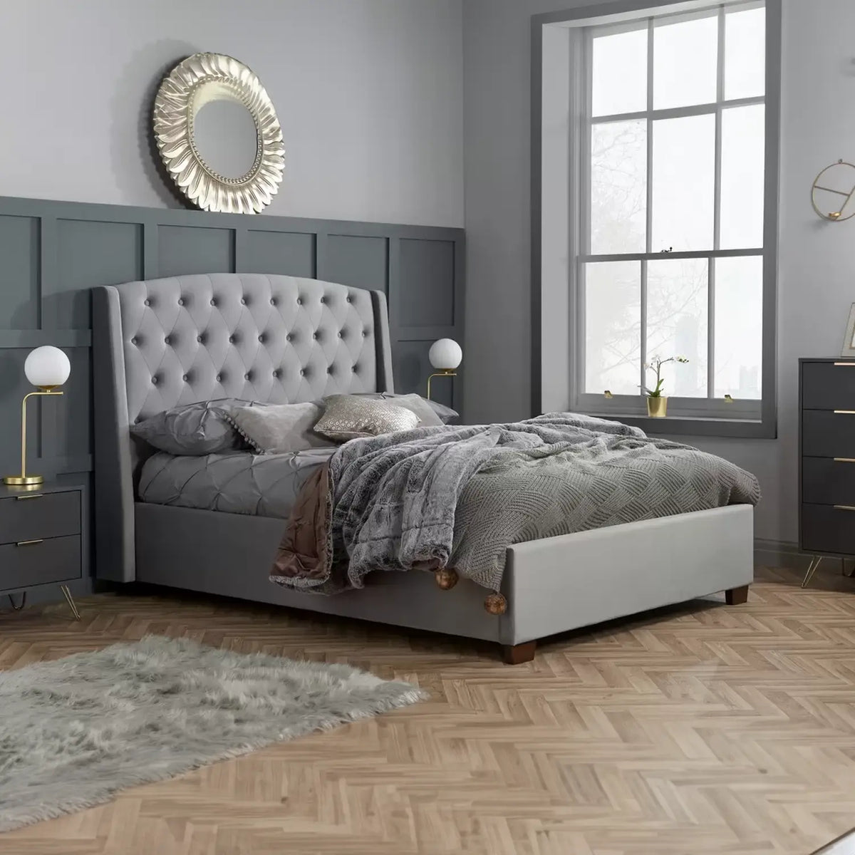 Luxe Grey Fabric Bed - Double King or Queen Bed - Pendle Village Furniture