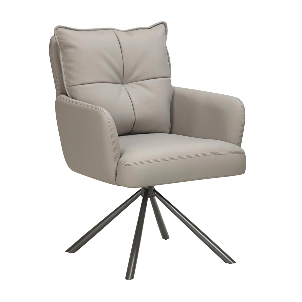 Shop Luxe leather effect swivel dining chairs with arms in Latte. Premium deep-padded comfort with a swivel base. 