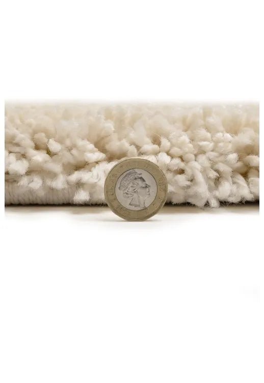 Plush rug texture close-up with warm ivory finish.