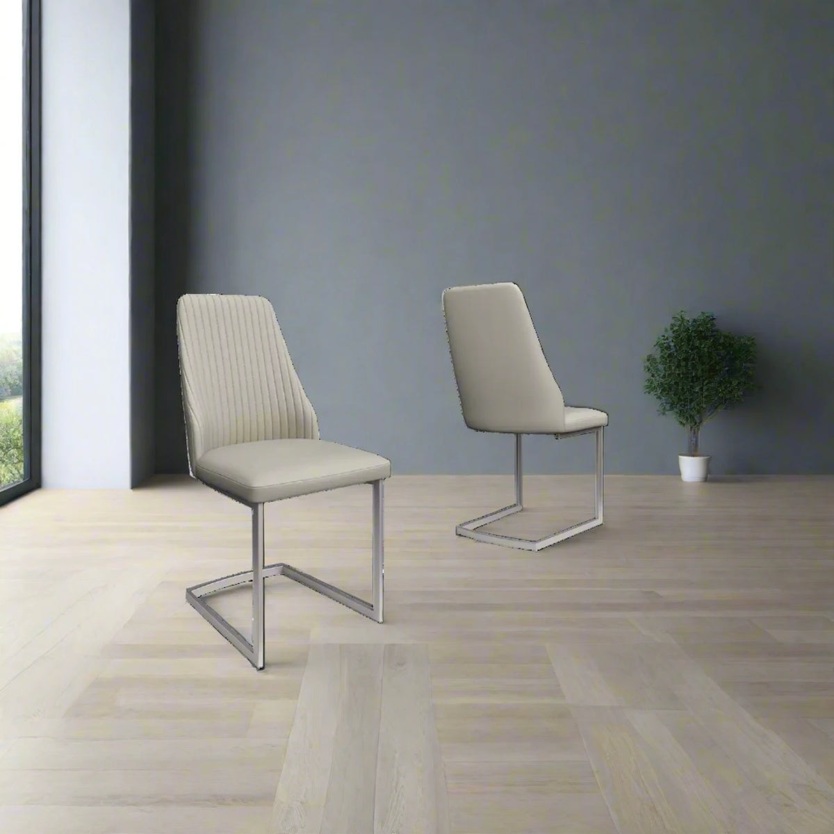 Milan Light Grey Leather Dining Chairs - Set of 4 - Pendle Village Furniture