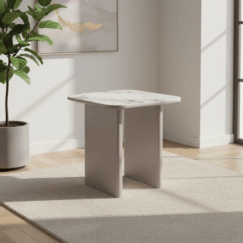 Milan White Sintered Stone Ceramic Top Side Table