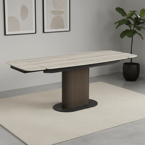 Umbria Ivory Grey Travertine Ceramic Extending Dining Table