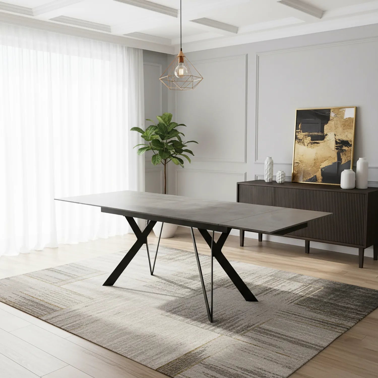 Murano 160 - 240cm Mid Grey Ceramic Extending Dining Table - Pendle Village Furniture