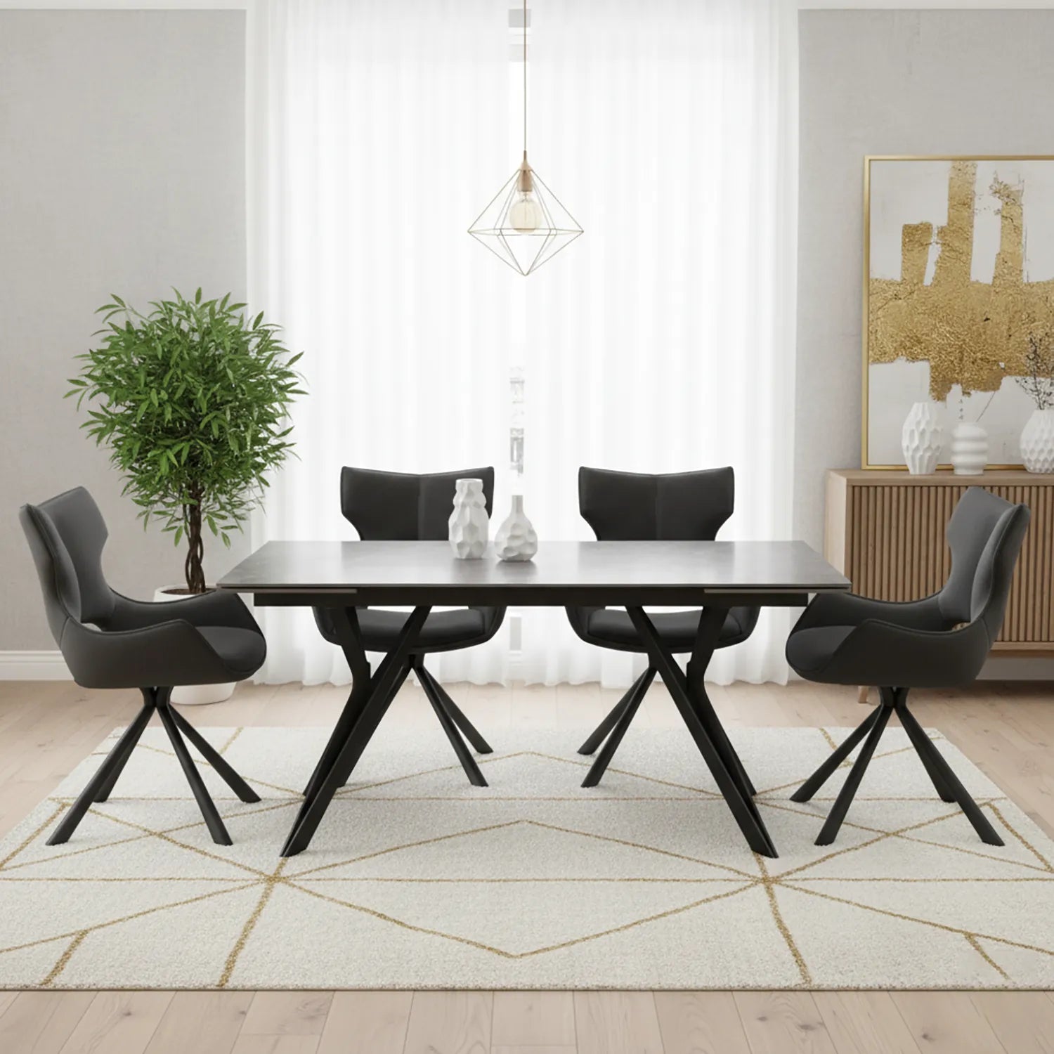 Murano 160–240cm Mid Grey Ceramic Extending Dining Table with 6 Tripoli Chairs - Pendle Village Furniture