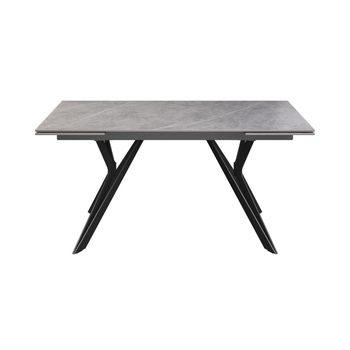 Murano Grey Ceramic Extending Dining Table with Grey Metal Legs - Front View