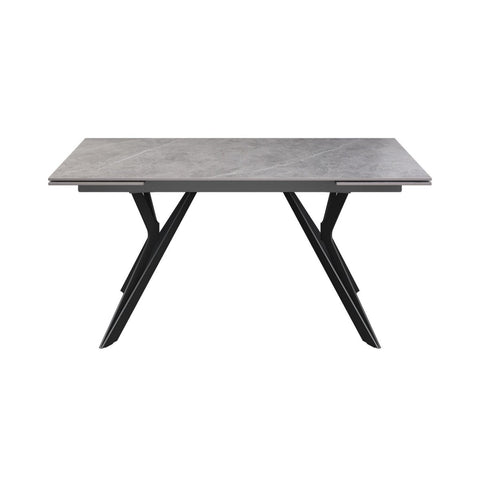 Murano Grey Ceramic Extending Dining Table with Grey Metal Legs - Front View