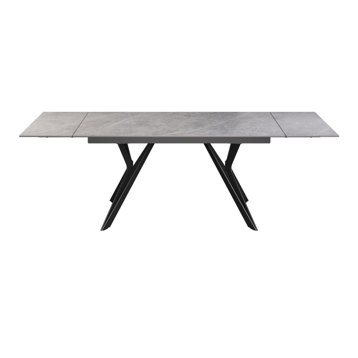Murano Grey Ceramic Extending Dining Table with Grey Metal Legs - Fully Extended View