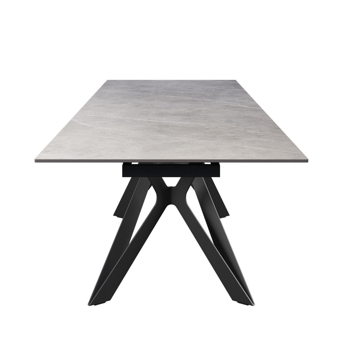 Head View of Murano Grey Ceramic Extending Dining Table with Grey Metal Legs