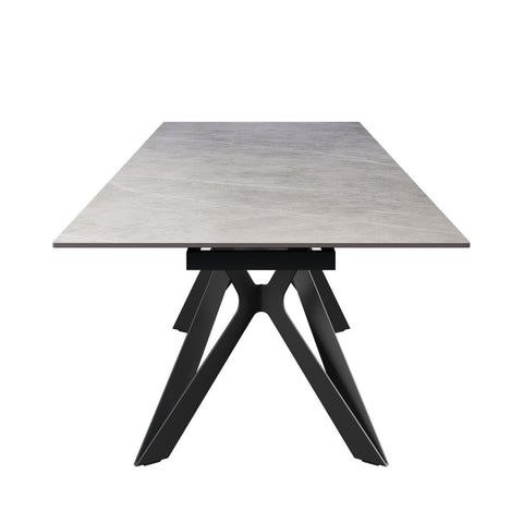 Head View of Murano Grey Ceramic Extending Dining Table with Grey Metal Legs
