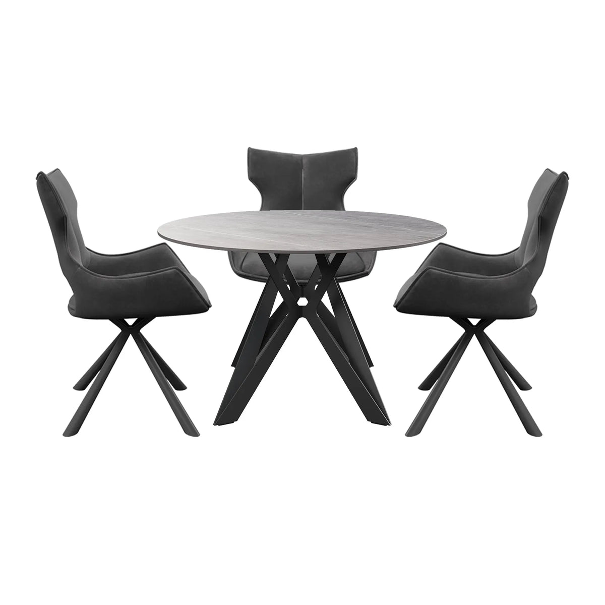 Murano Grey Sintered Stone Round Dining Table with 4 Tripoli Chairs - Pendle Village Furniture