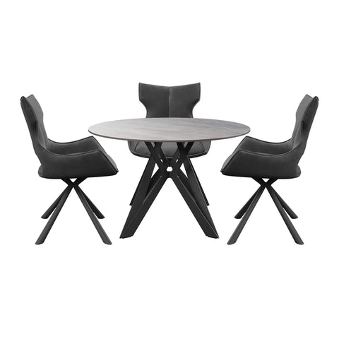 Murano Grey Sintered Stone Round Dining Table with 4 Tripoli Chairs - Pendle Village Furniture
