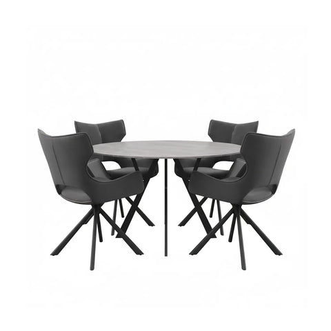 Murano Grey Sintered Stone Round Dining Table with 4 Tripoli Chairs - Pendle Village Furniture