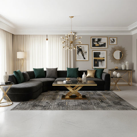 Madrid Black Marble and Gold Coffee Table - Pendle Village Furniture