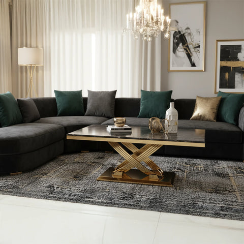 Madrid Black Marble and Gold Coffee Table - Pendle Village Furniture