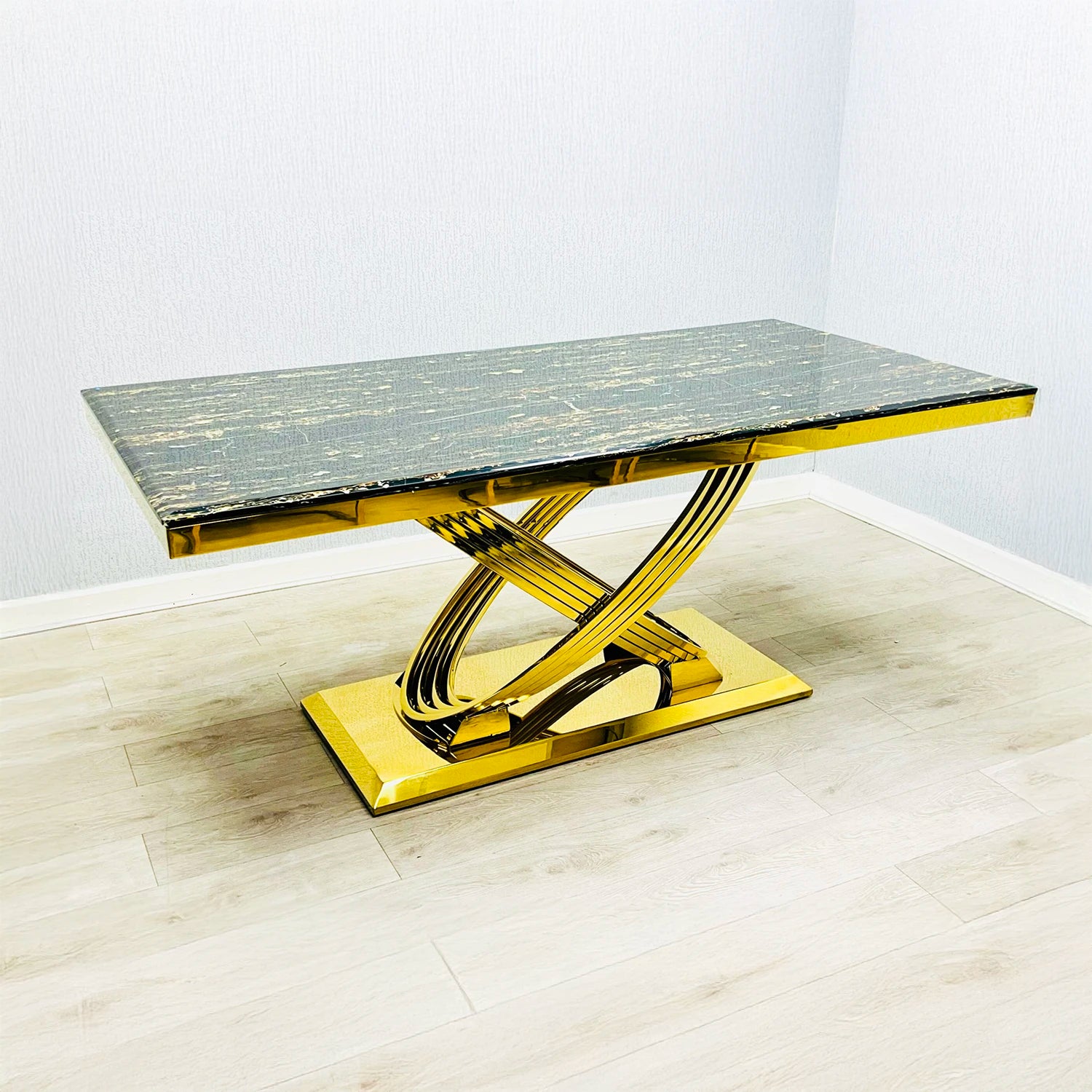 Madrid Black Marble and Gold Dining Table - Pendle Village Furniture