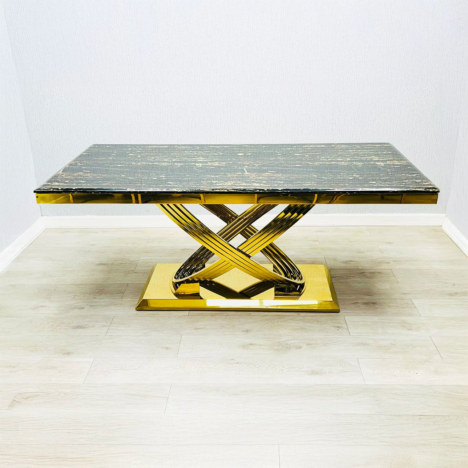 Madrid Black Marble and Gold Dining Table - Pendle Village Furniture