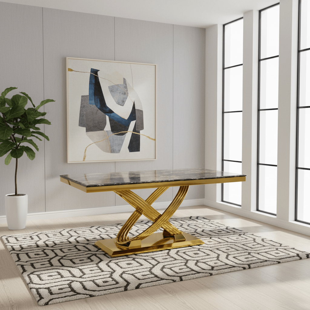 Madrid Black Marble and Gold Dining Table