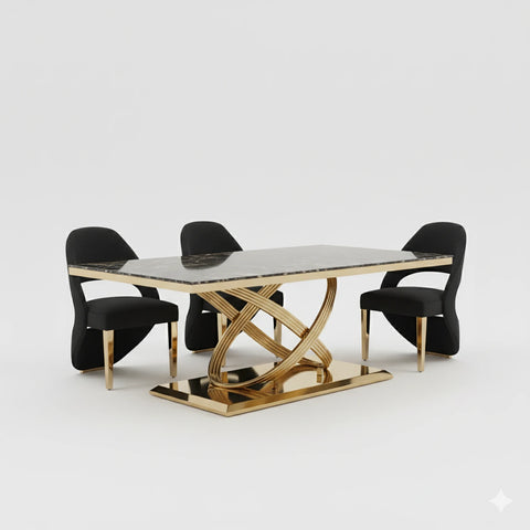 Madrid Black Marble and Gold Dining Table - Pendle Village Furniture