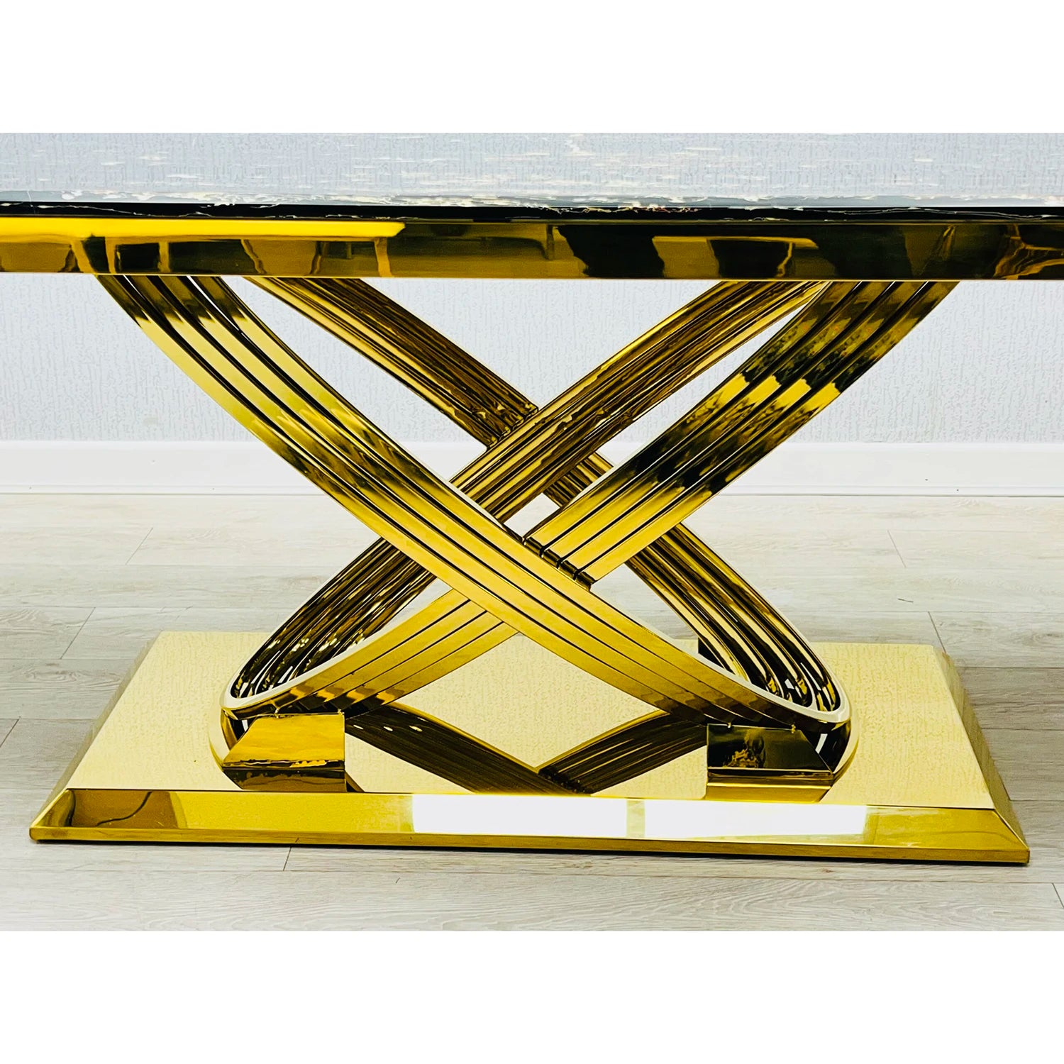 Madrid Black Marble and Gold Dining Table - Pendle Village Furniture