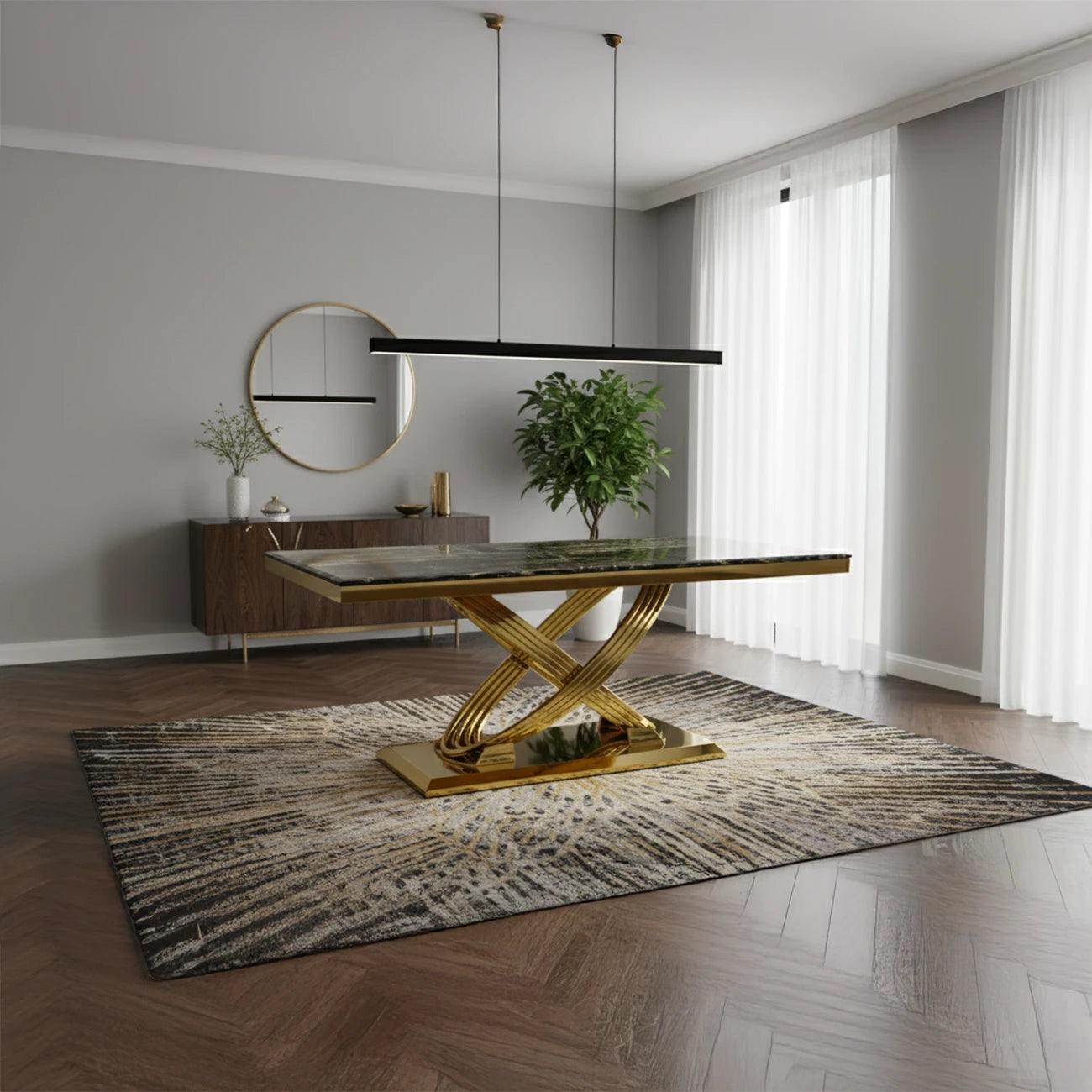 Madrid Black Marble and Gold Dining Table - Pendle Village Furniture