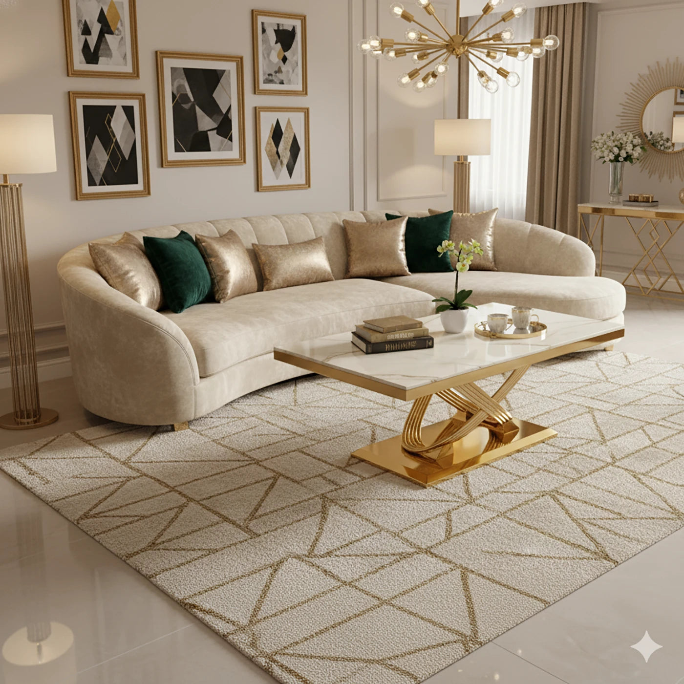 Madrid Cream Marble and Gold Coffee Table - Pendle Village Furniture