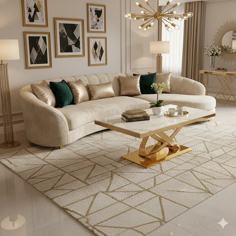 Madrid Cream Marble and Gold Coffee Table - Pendle Village Furniture