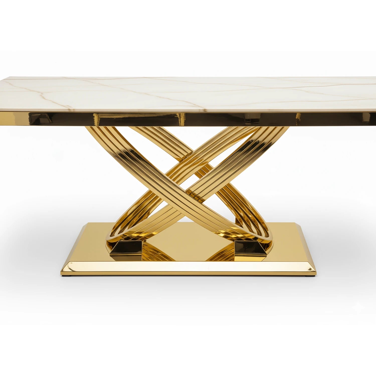 Close up of Madrid Cream Marble and Gold Dining Table