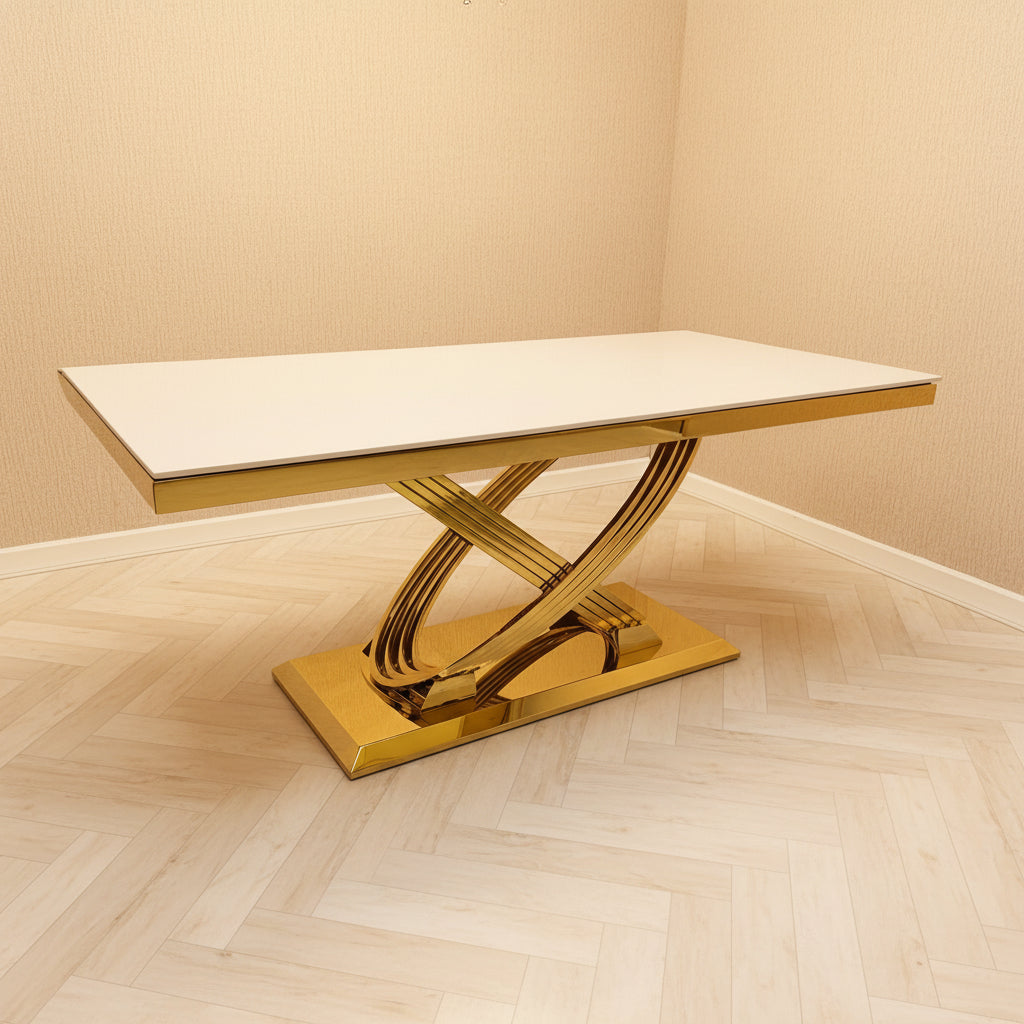 Madrid Cream Marble and Gold Dining Table - Pendle Village Furniture