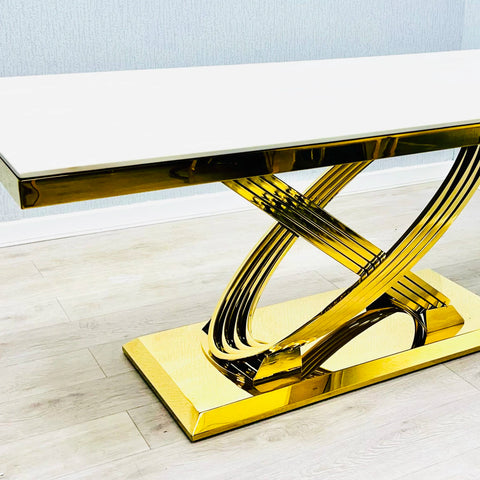 Madrid Cream Marble and Gold Dining Table - Close up