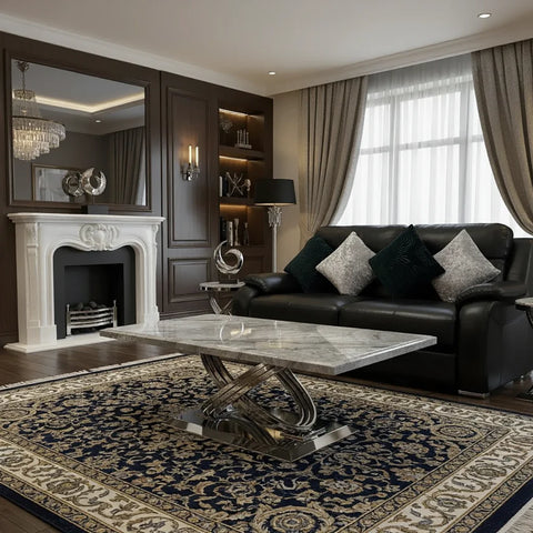 Madrid Grey Marble and Chrome Coffee Table - Pendle Village Furniture