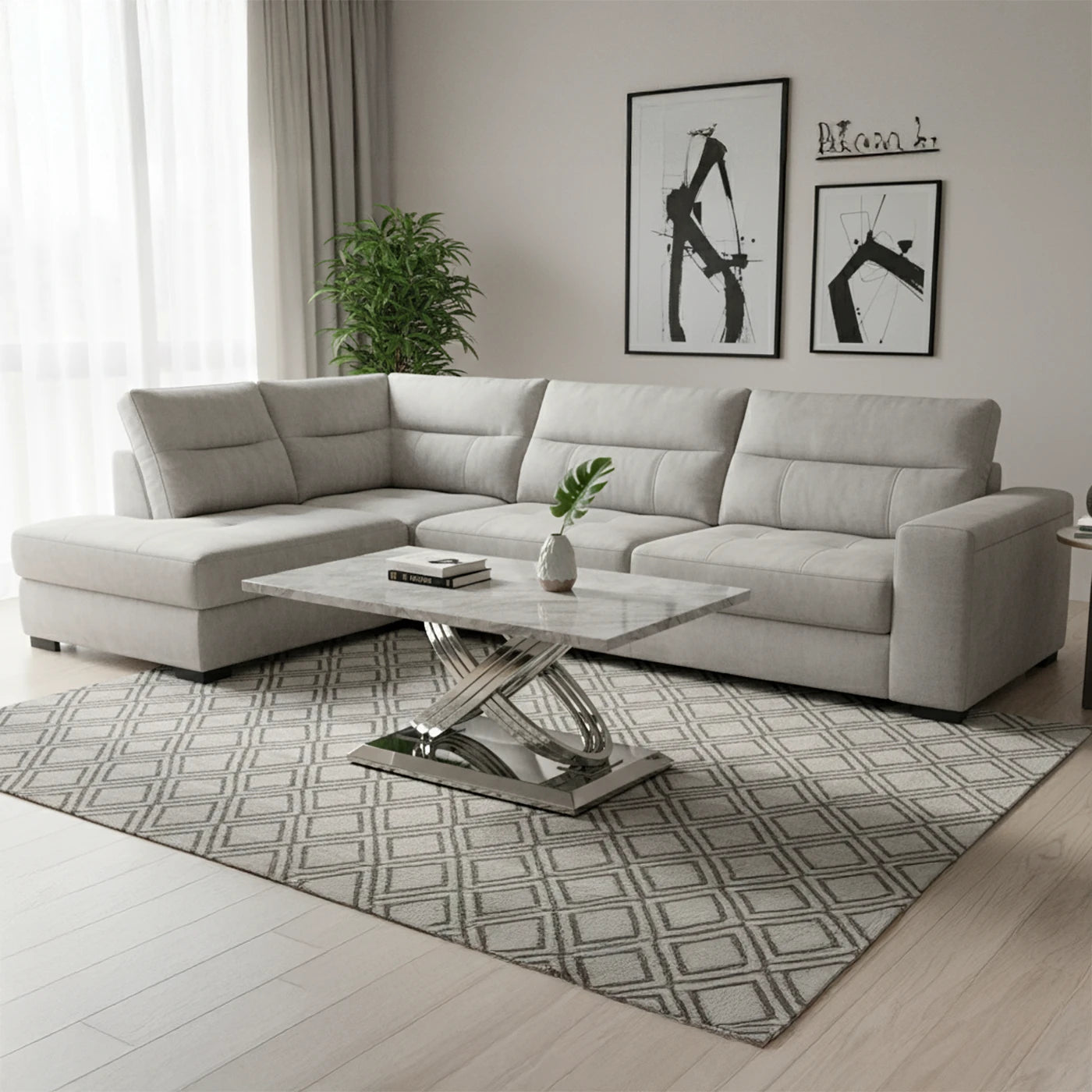 Madrid Grey Marble and Chrome Coffee Table - Pendle Village Furniture