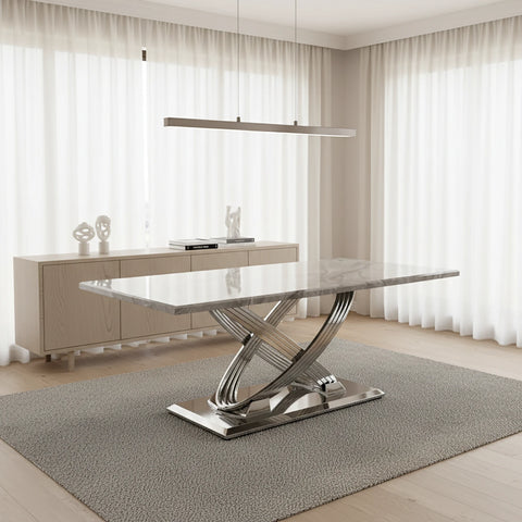 Madrid Grey Marble Dining Table with Chrome Base - Pendle Village Furniture